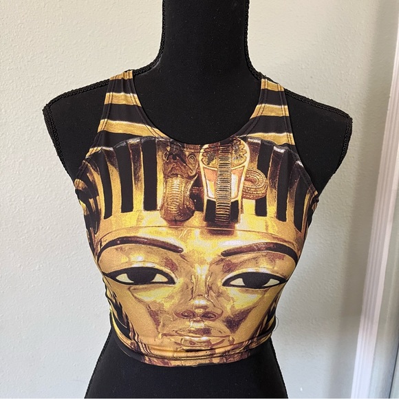 Fashion Nova Tops - Fashion Nova Egyptian Black And Gold Cropped graphic tank size small